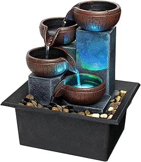 Small Indoor Relaxation Tabletop Fountain and Waterfall, Zen Meditation Waterfall Feature with Color LED Light & Natural River Rocks, Waterfall Decor for Home Office Bedroom Living Room (Style 1) image