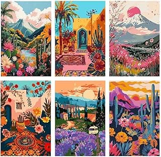 SupaDiya 6 Packs DIY Paint by Numbers Kits for Adults Beginners, Landscape Easy Acrylic Watercolors Oil Number Painting Art on Canvas for Home Wall Decor and Gift (8x12 inches) image