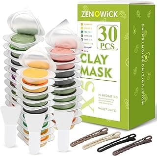 30 Pods Clay Facial Mask Set with 4 Hair Pins,Mud Mask,Clay Face Mask Deep Pore Cleansing Acne Blackhead for Men & Women image