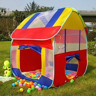 Kids Play Tent Children Playhouse Tent Indoor Outdoor Toddler Prince Princess Castle (red-Yellow-Blue) image