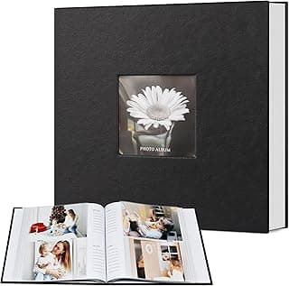 Popotop Photo Album 4x6 200 Photos with Writing Space, Leather Cover Album with Display Picture Window, Photo Book for Wedding Family Baby Gift image