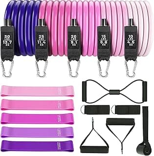 Resistance Bands Set 17pcs, Resistance Band, Exercise Bands Fitness Workout with Wide Handles, Door Anchor, Steel Clasp, Carry Bag, Ankle Straps for Home Gym Outdoor Travel image