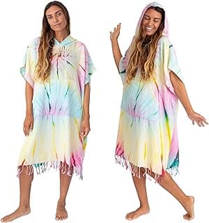 Nova Blue Surf Poncho – Large Changing Towel (33 x 37) – 100% Cotton Hooded Towel Adult for Surf Beach Pool and Swim (Multi tie-dye) image