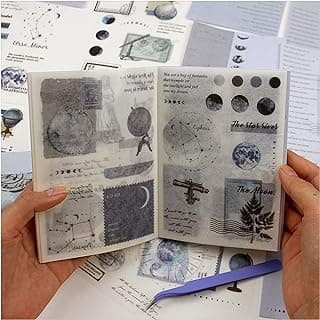 40 Sheets Vintage Washi Stickers Book for Adults, Scrapbook Ephemera with 180pcs Moon Stickers and 20 Adhesive Scrapbooking Papers, Bullet Junk Journaling Supplies image