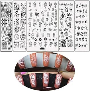 5pcs Large Size Nail Stamping Plates Nail Template Rose Skull Leaf Panda Stamp Nail Art Stamp Image Templates 9.5x14.5CM Rectangle Geometric Catcher Pattern Stencils