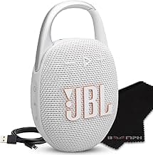 JBL Clip 5 Portable Bluetooth Speaker, IP67 Waterproof & Dustproof, Long-Lasting Battery - White - Boom h's Comprehensive Ultimate Performance Cloth Solution for Your On-The-Go Sound Experience