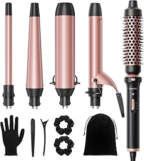Wavytalk 5 in 1 Interchangeable Ceramic Curling Iron Set with Thermal Brush, 0.5"-1.5" Barrels, Instant Heat Up, Dual Voltage image