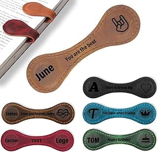 Personalized Leather Magnetic Bookmark - Custom Vintage Book Marker Clips Engraved Name Text Personalized Gift for Book Lovers Readers Teacher Kids (5PCS) image