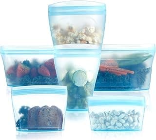 Reusable food container silicone bag, Upgrade second generation 6 Pcs Containers Storage, 100% Silicone Food Bag, Stand Up Preservation Rounded interior for easy cleaning. image