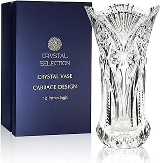 CS Crystal Vase 12-inch high, Cabbage Design, for Flowers & Decor. Lovely Nice Shiny Piece. Perfect as a Gift, Suitable for All Occasions image