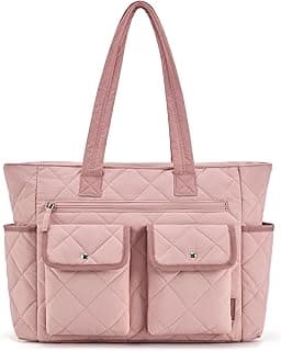 BAGSMART Tote Bag for Women, Tote Bag for Travel with Multi-Pocket, Large Puffy Bag Quilted for Travel, Work, Gym, Shop image