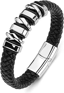 Black Genuine Leather Bracelet for Men Boys… image