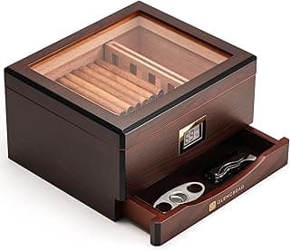 MMT-3041 Cigar Humidor Box for 25 to 55 Counts, See-Through Design with Spanish Cedar Lining & Divider, Digital Hygrometer, Accessory Drawer & Humidifier, Gift for Cigar Aficionado image