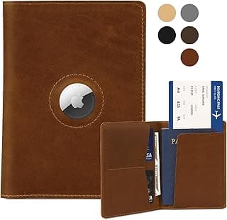 Airtag Passport Holder for Men and Women Travel, Real Leather Passport Wallet, Handmade Passport Cover Case with Airtag Slot, Travel Must Haves Essentials Accessories Birthday Gifts(Crazy Horse,Brown) image