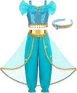 Princess Costume for Girls Kids Arabian Princess Fancy Dress Up for Halloween Birthday Cosplay Party Carnival image