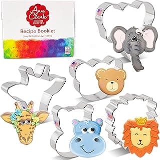 Zoo Faces Cookie Cutters 5-Pc. Set Made in the USA by Ann Clark, Giraffe, Lion, Hippo, Elephant, and Bear Faces image