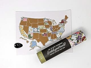 Scratch Your Travels® US State Flowers Map (Official state flowers wall art of the United States of America) (Small Gold)