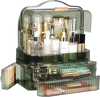 Makeup Organizer, Waterproof & Dustproof Cosmetic Organizer Box with Lid Fully Open Makeup Display Boxes, Skincare Organizers Makeup Caddy Holder for Bathroom, Dresser, Countertop Bedroom image