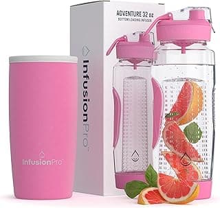 Infusion Pro 32 oz Fruit Infuser Water Bottle with Insulated Sleeve & 50 Recipe Fruit Infusion Water eBook : Bottom Loading, Large Water Infuser for More Flavor : Unique Gift Idea for Women image
