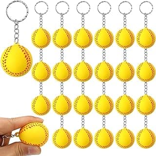 Funtery 24 Pack Softball Keychain Mini Foam Softball Keychain Softball Stress Ball Keychains Softball Gifts for Team Softball Party Favors Party Bag Gift Fillers(Softball) image