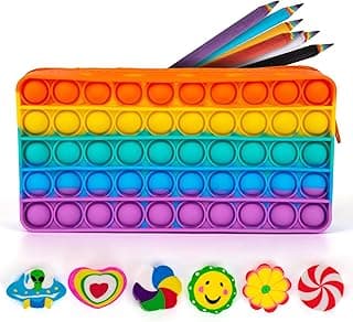 ArtCreativity Pop It Pencil Case for Kids - Silicone Pop Up Pencil Case with 6 Colorful Pencils and 6 Erasers for Kids - Kids Pencil Pouch with Sensory Fidget - Pencil Case for Boys and Girls image