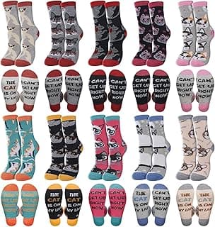 20 Pairs Novelty Cat Socks Dog Socks Women's Novelty Socks Dog Cat Themed Gifts for Cat Lovers Dog Lovers Women Girls (Cat Pattern) image