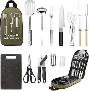 Camping Cooking Utensils Set, Stainless Steel Grill Tools, Camping BBQ Cookware Gear and Equipment for Travel Tenting RV Van Picnic Portable Kitchen Essentials Accessories image