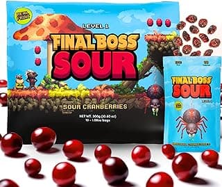Final Boss Extremely Super Sour Candy, Natural Chewy Cranberry Gummies Made with Dried Fruit, Free of Artificial Colors, Low Calorie Healthy Snack for Kids & Adults, 1.06oz, 10 Pack (LvL 1 Sourness)
