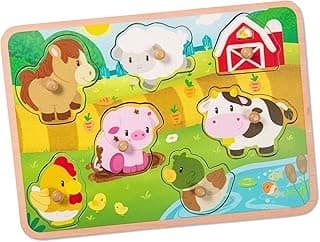 Battat- Wooden Peg Puzzle- Farm Animals Puzzle for Toddlers- Wooden Toys- Educational Toys- 2 Years + Wooden Peg Puzzle: Farmland Animals image