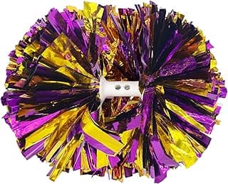 Cheerleading Pom Poms with Baton Handle, 12" Metallic Cheer Pom Poms for Girls Adults Kids School Team Sports, Graduation Dances image