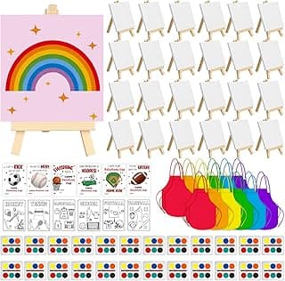24 Sets Valentines Watercolor Paint Set Painting Cards Painting Canvas Panel with Wooden Easel Watercolor Paint Painting Brush Kit Valentines Day Cards Packaging Bag Set Gifts image