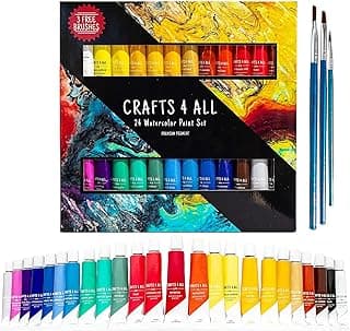 Crafts 4 ALL Watercolor Paint Set - 12/24 Pack for Artists & Beginners, 12ml Tubes with Bonus Brushes image