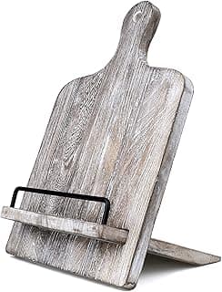 Cookbook Stand Wood Cookbook Holder: Farmhouse Kitchen Cookbook Stand - Adjustable Cookbook Recipe Stand Gray image