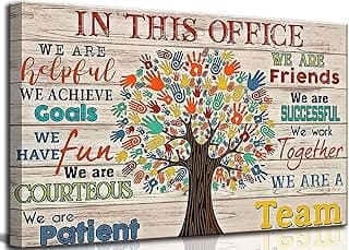 Inspirational Colorful Tree Canvas Wall Art Inspiring Motivational Quote In This Office We Are A Team Picture Wall Decor Poster Print Artwork for Classroom Study Bedroom Home Decoration image