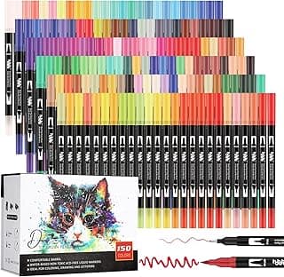 hhhouu 150 Colors Dual Tip Brush Pens Art Markers Set, Fine Tip Markers for Adult Coloring, Bullet Journals, Drawing, Lettering Calligraphy HO-150B image