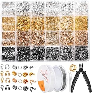 Acejoz 2160 Pieces Crimp Beads Kit for Jewelry Making, Knot Covers, Crimp Bead Covers, Crimp Tubes, Jump Rings and Wire Guardians with Crimping Pliers, Elastic String for Bracelets Necklaces Making