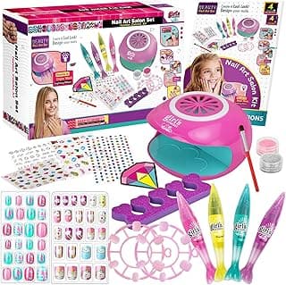 Amagoing Nail Art Kit for Girls, Kids Nail Polish Play Set with Nail Dryer, 2 in 1 Nail Pens,Sticky Cartoon Fake Nail, DIY Sticker, Nail Studio Decoration Birthday Christmas Gift for Kids Age 6-12 image