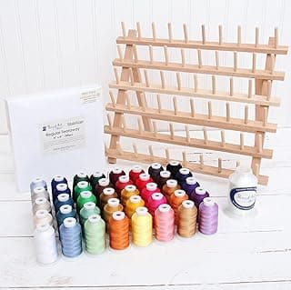 Threadart Value Machine Embroidery Starter Kit | Includes 40 Spools Polyester Thread, Rack, Stabilizer, and Bobbin Thread | for Brother Babylock Janome Singer Pfaff Husqvarna Bernina Machines image