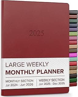 Gallery Leather Large Weekly Monthly Planner 2025, Elegantly Bound Calendar Planner and Notebook with Stylish Gold-Gilded Page Edges, 12 Months - Tremont Garnet - 9.75 x 7.5 " image