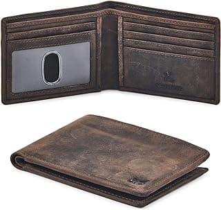 Real Leather Mens Bifold Wallet RFID Blocking Slim Minimalist Front Pocket - Thin & Stylish with ID Window in Gift Box (Crazy Horse, Coffee) image
