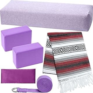 6 Pcs Restorative Yoga Kit Include Rectangular Yoga Bolster Yoga Mexican Blanket Yoga Blocks with Strap Eye Pillow for Exercise Workout Stretching Meditation image