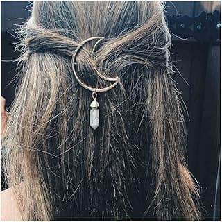 Andelaisi Boho Moon Hair Clip Barrette Moonstone Pendant Hair Barrette Minimal Hair Accessories for Women and Girls (Marble stone) image