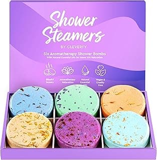 Cleverfy Shower Steamers Aromatherapy - Variety Pack of 6 Shower Bombs with Essential Oils. Personal Care and Relaxation Birthday Gifts for Women and Men. Purple Set image
