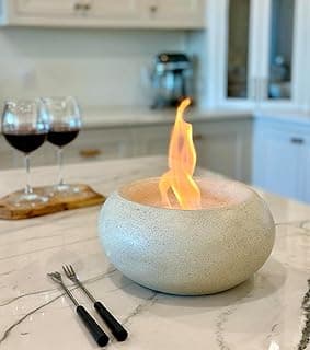 XL Portable Table Top Fire Pit - Durable, Concrete Indoor Fire Pit Tabletop, Smokeless Mini Fire Pit for Table, Fire Pit Bowl, Smores Maker - Black Pebble (Alabaster) image