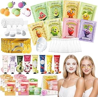 56Pcs Spa Party Supplies Set,Including 8 Spa Kits with Facial Masks Eye Patches Hand Cream Lip Balm Foot Bath Bombs,Ideal Gift for Sleepovers,Birthdays & Relaxation,Safe for All Skin Types