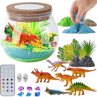 Ideashop Dinosaur Light Up Terrarium Kit for Kids, Educational DIY Arts and Crafts Science Kit Activities Kits, Kids Dinosaur Toys Birthday for Boys Girls Ages 4 5 6 7 8 9 10 Year Old image