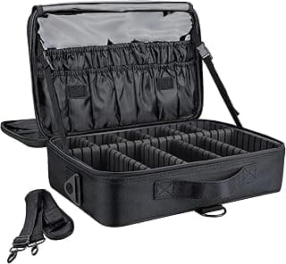 gzcz Travel Makeup Train Case 13.5 Inches Professional Makeup Bag Portable Cosmetic Case Organizer Brush Artist Storage Bag With Adjustable Dividers for Make Up Accessories (M-Black) image