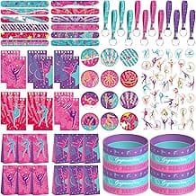Gymnastics Party Favors, Gymnastics Birthday Party Decorations Supplies for Your Little Dance Gymnasts, Including Notebook, Gift Bags, Slap Bracelets, Rubber Bracelets, Stickers, Keychain, Button Pin image