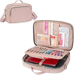Teamoy Journal Supplies Storage Case, Journal Supplies Holder with Detachable Pen Slots, Travel Organizer Holder for B5 Notebooks, Planner, Pens, Journal Supplies and Accessories, Pink Quilted image