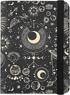 Cute Passport Holder and Holder Combo Passport Cover with Compatible Wallet Credit Card Protector RFID Blocking Women Men (Black Moon Sun) image
